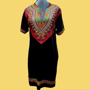 LN Creations vibrant dashiki print at the knee midi length casual comfy dress